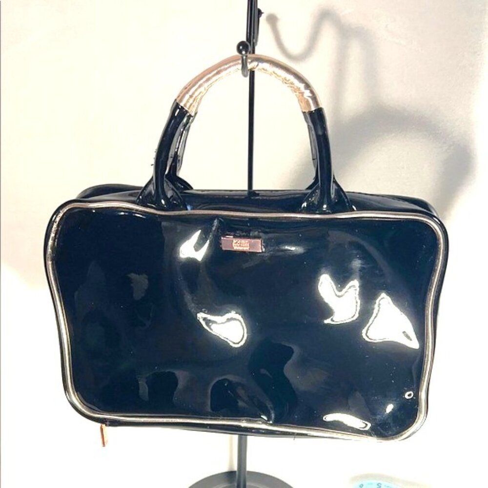 Jones New York Black Faux Patent Cosmetic Travel Bag